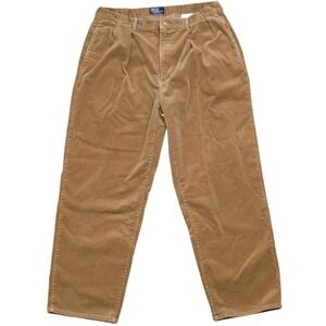 Vintage Polo Ralph Lauren Corduroy Chino Pants Mens 36x30 Brown Pleated USA Made